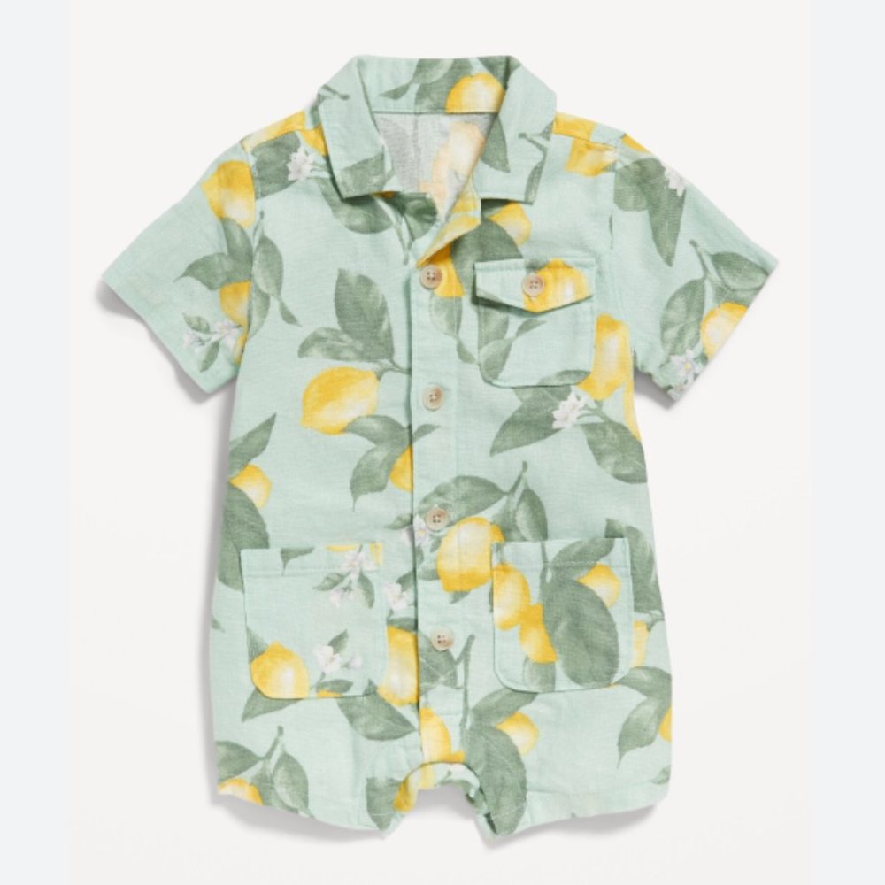 Old Navy Printed Short-Sleeve Linen-Blend Utility Romper for Baby 12-18M